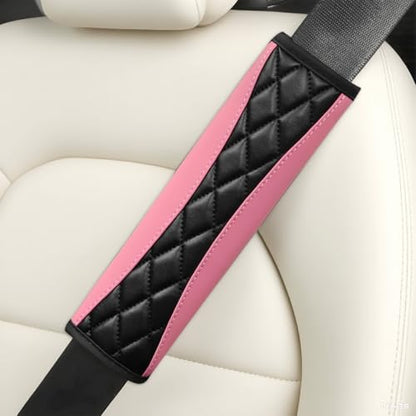 2PCS Car Seat Belt Cover, Soft Comfortable Leather Vehicle Seatbelt Shoulder Pad Cushion, Breathable Automotive Interior Seat Strap Harness Mat, Universal for RV SUV Truck (Pink) - color: Pink
