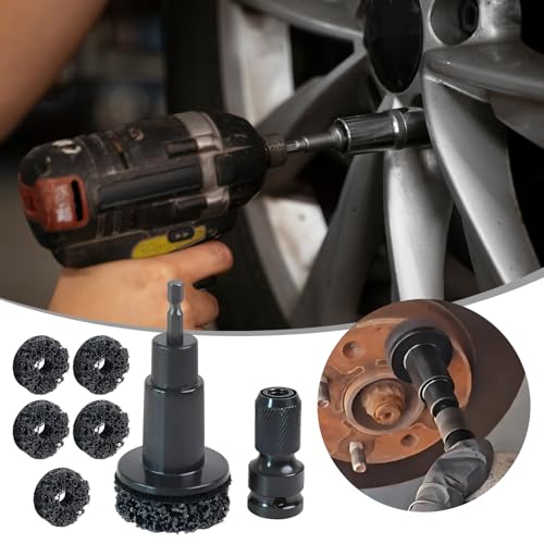 Wheel Hub Cleaning Tool Kit, 3-in-1 Hub Cleaning Tool with 6 Grinding Heads & Impact Adapter for Wheel Hub Resurfacing, Rust Removal & as a Wheel Stud Cleaner for Drill/Impact Wrench (Black #1)