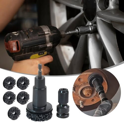 Wheel Hub Cleaning Tool Kit, 3-in-1 Hub Cleaning Tool with 6 Grinding Heads & Impact Adapter for Wheel Hub Resurfacing, Rust Removal & as a Wheel Stud Cleaner for Drill/Impact Wrench (Black #1)