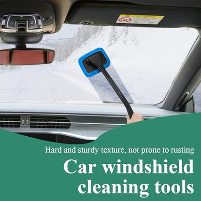 Windshield Cleaning Tool, Extendable Handle Car Window Cleaner with 4 Reusable Microfiber Pads, Auto Inside Glass Wiper for Car Windscreen Cleaning - color: Dark blue