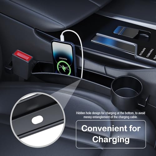 Car Seat Gap Plug with Storage Slot, Auto Gap Filler Organizer with Cup Holder, Universal Carseat Side Gap Filler Strip 2 Pack Between Front Seats & Console, Anti-Drop Pad with Seatbelt Holes, Black - color: Black, Cup Holder & Hook