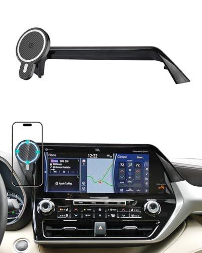 PZK Car Phone Holder for Toyota Highlander Hybrid Lmited/Platinum 2020-2024 2025 Accessories Only for 12.3-inch Screen Magnetic 15W Fast Wireless Charger Car Phone Mount (Not Fit 8-Inch L/LE/XLE) - color: Magsafe+ Wireless Charger, size: Highlander 2020-2