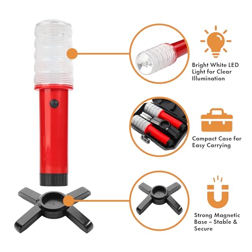 Twinkle Star Emergency Roadside Flares Kit LED Safety Strobe Road Warning Light Highway Beacon Alert Flare with Magnetic Base, Detachable Stand, Solid Storage Case (Set of 2) New - color: Red, size: 2 Sets