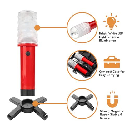 Twinkle Star Emergency Roadside Flares Kit LED Safety Strobe Road Warning Light Highway Beacon Alert Flare with Magnetic Base, Detachable Stand, Solid Storage Case (Set of 4) New - color: Red, size: 4 Sets