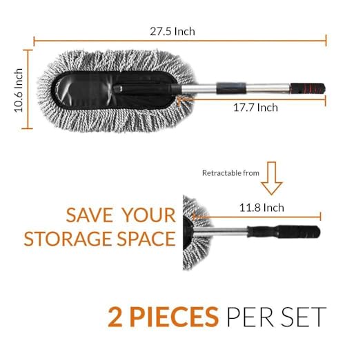 Microfiber Car Duster Cleaning and Car Dash Brush Supplies for Dashboard Exterior Dust Interior Cleaner with Long Retractable Handle to Trap Dust and Pollen for Cars Truck Bike RV Boats Motorcycle - size: 2 pcs
