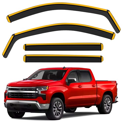 Shatterproof in-Channel Rain Guards for Chevrolet (Chevy) Silverado GMC Sierra 1500 2019-2026 Crew Cab, Clip-on Window Deflectors Vent Window Visors Rain Sun Wind Guards Shade Deflectors - size: For Silverado Sierra 1500 2019-2026 Crew Cab