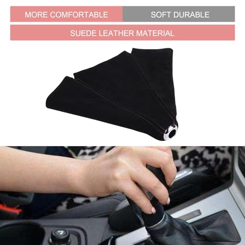 Car Shift Boot Cover, Suede Leather Auto Gear Shift Knob Boot Protection Cover, Car Manual Shifter Boots Sleeve Dust Protector, Universal Handbrake Gaiter Boots Covers for Sedan Van (Black) - color: Black