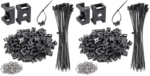 100 Pcs Cable Zip Tie Saddle Type Mounts Base with 8" Cable Ties Tapping Screw, Wire Cable Clips Organizer Holders Clamps Black (Pack of 2) - color: Black, size: 0.9 inch (Pack of 2)