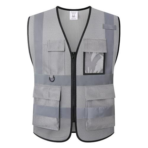 Safety Vest for Men Women Hi Vis Vest with Pockets Mesh High Visibility Vests Meets ANSI/ISEA Standards - color: 20-grey, size: X-Large