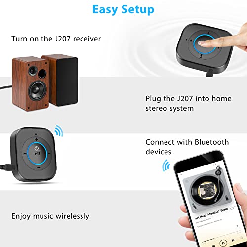 iDIGMALL Bluetooth 5.4 Receiver for Speaker, Wireless HiFi Music Adapter w/Built-in Mic for Hands-Free Calls for Car Home Stereo Wired Headphones with 3.5mm RCA Aux Jack, 20 Hrs Playtime, Multi-Point - color: J207