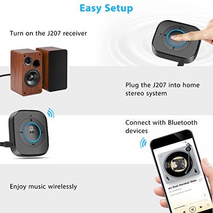 iDIGMALL Bluetooth 5.4 Receiver for Speaker, Wireless HiFi Music Adapter w/Built-in Mic for Hands-Free Calls for Car Home Stereo Wired Headphones with 3.5mm RCA Aux Jack, 20 Hrs Playtime, Multi-Point - color: J207