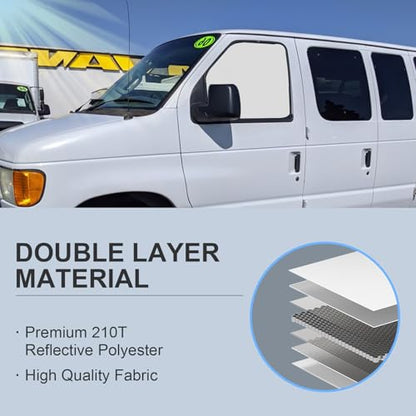 Front Side Window Sun Shade with Suction Cups for 1992-2025 Fo-rd E-Series E-150 E-250 E-350 E-450 Van Motorhome, Foldable Window Sunshade Sun Visor, Side Window Shades Blocks UV Rays Heat - size: Silver & Black-Fit 1992-2025 Ford E-Series Van