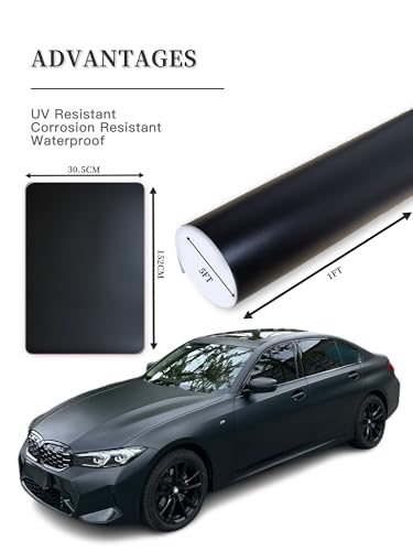 Vinyl Wrap for Cars, Body Protection, Scratch Resistance, 1ft x 5ft Car Wrap with Air Release Technology (Matte Black) - color: Matte Black, size: 1*5ft