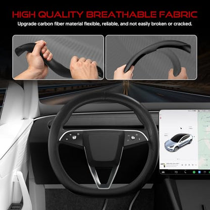 Ultra-Thin Nappa Leather Steering Wheel Cover for Tesla Model 3/Y 2016-2025, Non-Slip Textured Breathable Tesla Model 3/Y Steering Wheel Protector - color: Black