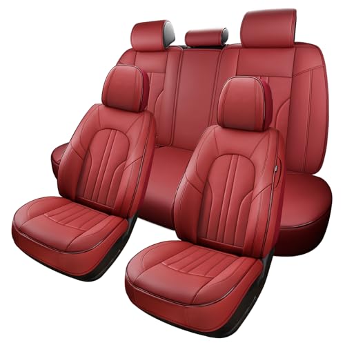MINGBRON Red Car Seat Covers,Leather Car Seat Cover, Waterproof Seat Covers Full Set, Fit RAV4 Accord Altima Rogue CX5 CRV Wine Red - color: Red, size: Full Set