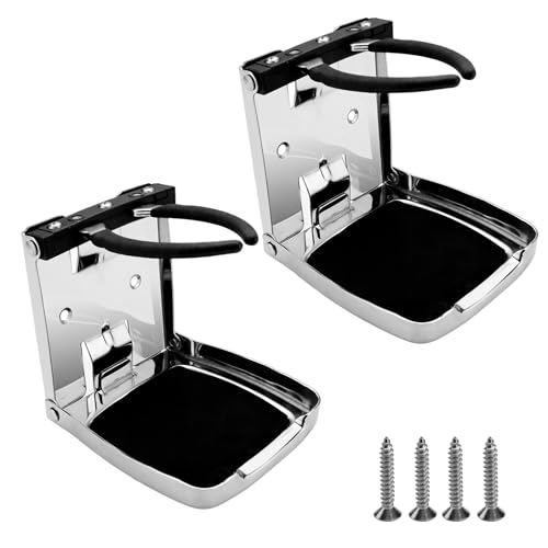 Folding Boat Cup Holder,304 Stainless Steel Cup Holder Adjustable with Shockproof & Silent Design,Universal for Car/Boat/RV/Yacht/Truck - color: 2 Pack