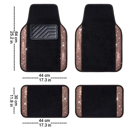CAR PASS Bling Rhinestone Diamond Car Floor Mat, Crystal Sparkly Shining Glitter Carpet Waterproof Anti-Slip PVC Heel Pad, Universal for Interior Auto SUV,Sedan,Van,4pcs Girl Women Men, Champagne Gold - color: Gold Diamond