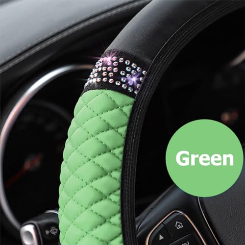 Osilly Bling Car Steering Wheel Cover, 15 Inch Rhinestones Soft Leather Elastic Steering Wheel Protector, Sparkly Crystal Diamond for Women Girls (Green) - color: Green