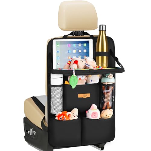 SURDOCA Backseat Car Organizer with Foldable Tray for Kids & Adults – NEW MODEL Seat Storage with Touchable Tablet Pocket, Roadtrip Essentials – Fits Most Vehicles - color: Black (1 Pack)