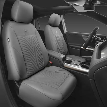 CAR PASS Faux Leather Car Seat Covers, 3D Tyre Embossed Waterproof Universal Fit 5 Seat Covers for SUV, Automotive Truck, Scratch Proof, Airbag Compatible (Deluxe Full Set, All Gray) - color: All Gray