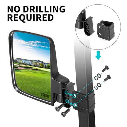 10L0L Golf Cart Mirror, No Drilling Extra Large Side View Mirror Universal for Yamaha, Club Car, EZGO, Folding Side Rear View Mirrors Adjustable 180 Degree - style: Basic