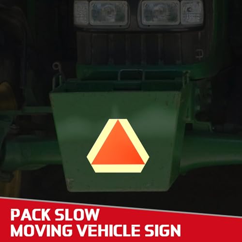Resurhang 8 Pack Slow Moving Vehicle Triangle Sign 14 x 16 Inch Sticky Slow Moving Vehicle Triangle Sign Safety Vinyl Reflective Stickers for Cars Tractor Golf Cart Accessories