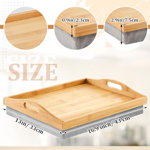 Tioncy 1 Piece Bamboo Lap Tray with Detachable Pillow 16.9'' x 13'' Lap TV Trays Desk with Handles for Adults Eating in Recliner Breakfast Housewarming Gift (Wood) - color: Wood