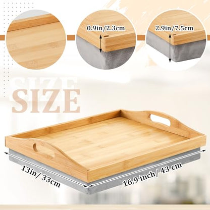 Tioncy 1 Piece Bamboo Lap Tray with Detachable Pillow 16.9'' x 13'' Lap TV Trays Desk with Handles for Adults Eating in Recliner Breakfast Housewarming Gift (Wood) - color: Wood