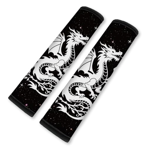 2Pcs Soft Auto Seat Belt Cover Pad Dragon White Car Seatbelt Shoulder Cushion for Comfortable Driving, Compatible with All Cars' Seatbelt and Backpack Straps - color: Dragon