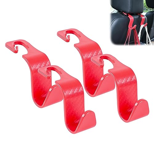 Car Seat Headrest Hooks Vehicle Storage Organizer for Purses Handbags Groceries Coats – Holds 55 lbs 360° Rotating Checkered Pattern Design 4 Pack (Red Checkered) - color: Red Checkered