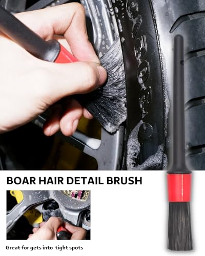PRO Choice 4 Pack Long Handle Wheel Brush Kit for Cleaning Wheel and Tire- 2X Soft Wheel Cleaning Brush, Detailing Brush and Stiff Tire Brush - color: Grey & White