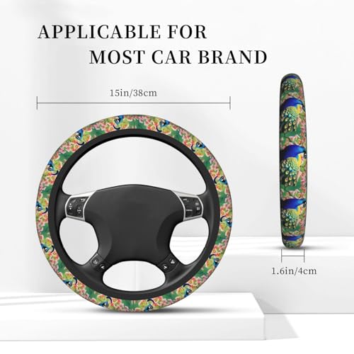 Peacock Steering Wheel Cover for Women Men Elastic Stretch Steering Wheel Protector Universal 15 inch Car Interior Accessories Breathable Microfiber Ice Silk