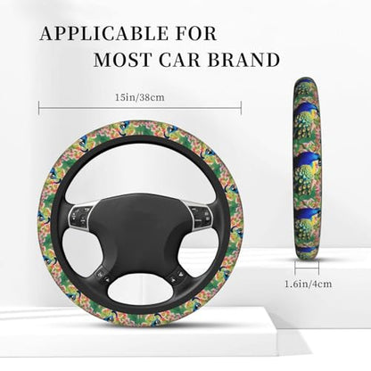 Peacock Steering Wheel Cover for Women Men Elastic Stretch Steering Wheel Protector Universal 15 inch Car Interior Accessories Breathable Microfiber Ice Silk