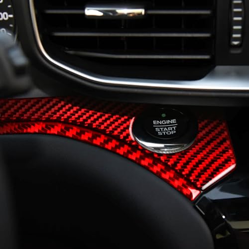 Real Red Carbon Fiber Car Driver Side Engine Start Button Side Panel Sticker Auto Interior Trim Compatible with Ford Explorer(U625) XLT/Limited/ST/Platinum/Platinum Hybrid 2020 2021 2022 2023 - color: Engine Start Button Side Panel
