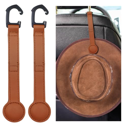 2 Pack Cowboy Hat Holder for Truck, Leather Magnetic Cap Clip, Truck Car Seat Hat Organizer Accessories for Men and Women, Suitable for Car, SUV, Pickup Seat Back Headrest Hat Clip Storage (Brown) - color: Brown