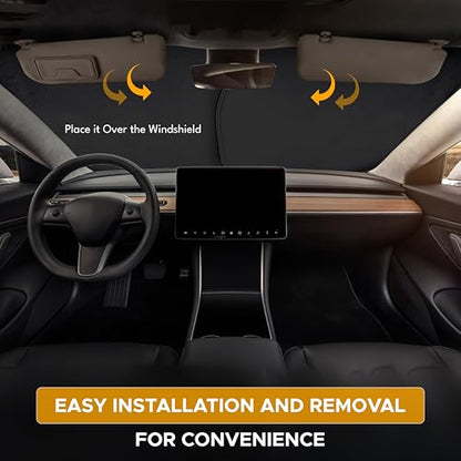 EcoNour Two-Piece Foldable Front Windshield Sun Shade for Tesla Model 3 & Y 2017–2026, 240T Reflective UV & Heat Protection, Storage Pouch Included, Custom Fit with Upgraded Design - size: Custom Size - Tesla Model-3 & Model-y