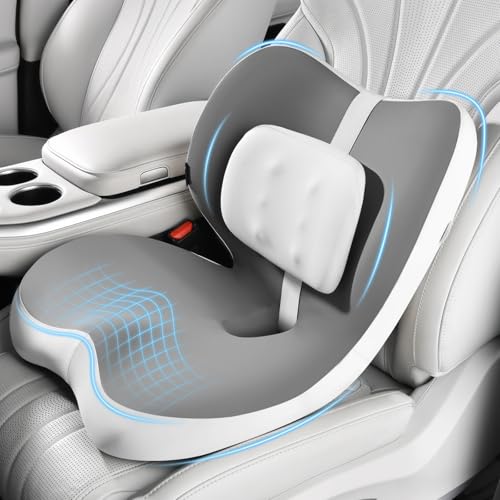 FLORICH 2 in1 Truck Seat Cushion and Lumbar Support Pillow Memory Foam Car Seat Cushion with Adjustable Strap for Truck Driver Long Drives, Fits Semi Truck Seat,Car,Office&Gaming Chair(Light Grey) - color: Light Grey