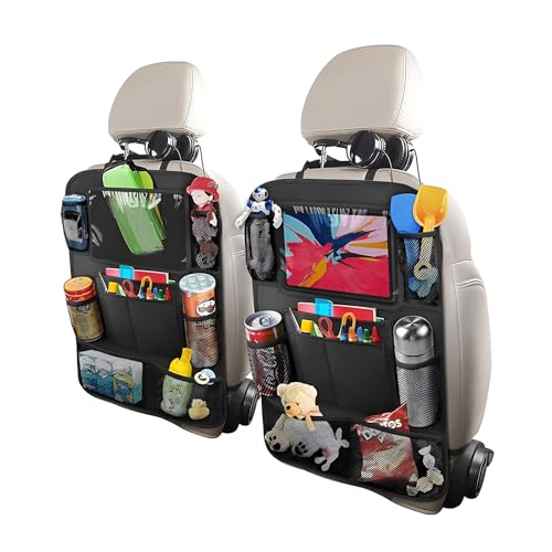 2PCS Car Backseat Organizer, Multi-Pocket Back Seat Protector with 10.2" Tablet Holder, Waterproof Oxford Fabric Storage Bag Auto Kick Mat for Kids Toddlers (A Regular Style) - color: A Regular Style