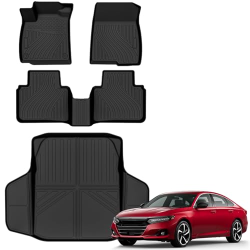 Auxko All Weather Floor Mats Cargo Mat for Honda Accord 2018-2022 TPE Liners Accessories Guard Odorless Anti-Slip All Season Floor Liners Trunk Liner for Honda Accord 2022 2021 2020 2019 2018 - size: accord|2018-2022|floor+cargo mats