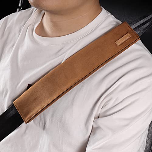 2 PCS Car Seatbelt Covers for Adults, Leather Seat Belt Cushion Shoulder Pad for Women, Car Accessories Protector for More Comfortable Driving (03-Brown) - color: 03-Brown