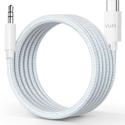 VUM Aux to USB C Audio Cable, 32-bit/384kHz Hi-Fi Stereo, 99.99% Purity Silver-Plated Oxygen-Free Copper USB-C Male to 3.5mm Male Hi-Res Auxiliary Cord for Car, Headphones, and Speakers (4ft)