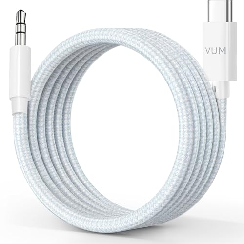 VUM Aux to USB C Audio Cable, 32-bit/384kHz Hi-Fi Stereo, 99.99% Purity Silver-Plated Oxygen-Free Copper USB-C Male to 3.5mm Male Hi-Res Auxiliary Cord for Car, Headphones, and Speakers (4ft)