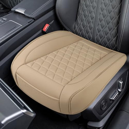 Luxury Faux Leather Car Seat Cover, Anti-Slip Waterproof Universal Front Bottom Seat Protector with Storage Pocket, Triangular Pattern Vehicle Seats Cushion for Sedans, SUVs, Trucks (Beige) - color: Beige