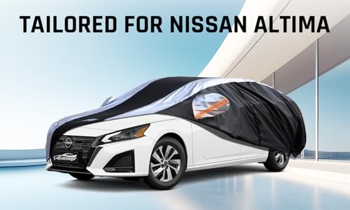 Altima Car Cover Waterproof All Weather with Silver Strip Design, Custom Fit for Altima 2005–2025, Accessory with Door Zipper & Windproof Straps - size: Custom Fit Nissan Altima