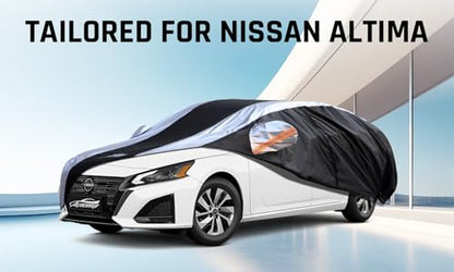 Altima Car Cover Waterproof All Weather with Silver Strip Design, Custom Fit for Altima 2005–2025, Accessory with Door Zipper & Windproof Straps - size: Custom Fit Nissan Altima