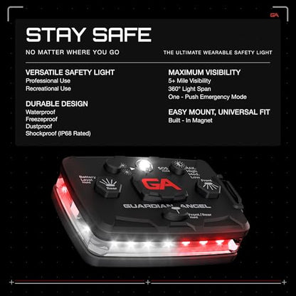 Guardian Angel Elite Series Safety Light, Beacon Device (White/Red Front & White/Red Rear) Rechargeable, Magnetic, Hands-Free Wearable & Mountable LED Light for First Responders, EMS, & Firefighters - color: WhiteRed/WhiteRed, size: 1-Pack
