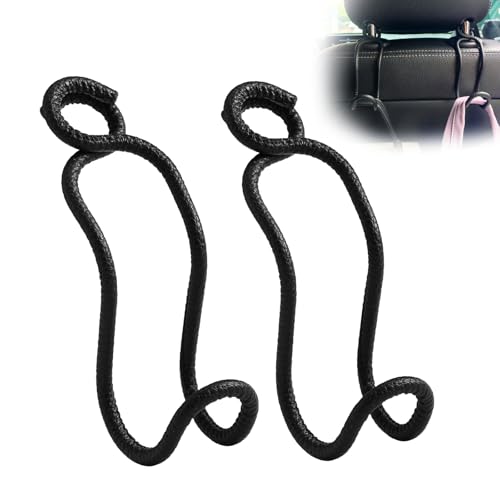 Idefair Car Hooks for Headrest - 2 Pack Car Bag Holder with Lock Loop, Coating Leather Scratch-Free Auto Purse Hanger, Car Seat Back Storage Gadgets Accessories for Jeep SUV Truck - Black Leather/2S - color: Black Leather, size: 2*Small