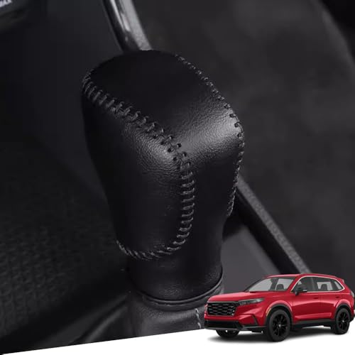 Great-luck Genuine Leather Automatic at Gear Shift Knob Cover Protector Trim,The car Interior Accessories(Black Stitches) for Honda CR-V CRV(2023 2024 2025) - color: Black Stitches, size: CR-V(2023-2025)