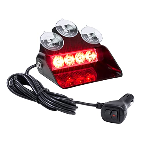 LAMPHUS SolarBlast SBWL14 4W RED LED Warning Strobe Dash Light [32 Flash Modes] [Adjustable Angle] [Suction Cups] Red Flashing Emergency Dash Windshield Light for Volunteer Firefighter Truck Vehicles - color: Red
