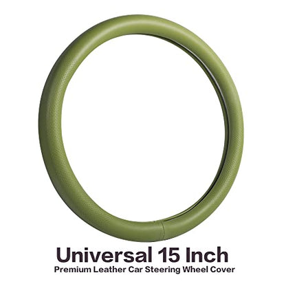 Car Steering Wheel Cover,Universal 15 Inch Premium Leather Car Steering Wheel Cover,Best Grip,Perforated Design,Breathable,Non-Slip,Sweat-Absorbent,Warm in Winter and Cool in Summer (Green) - color: Green